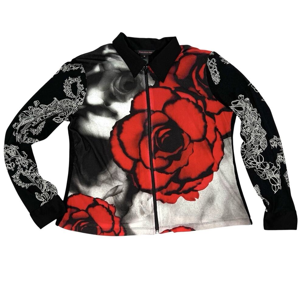 Francesca Rose Y2K Whimsigoth Top Size Medium Vtg Dark Romantic Zip Red Black